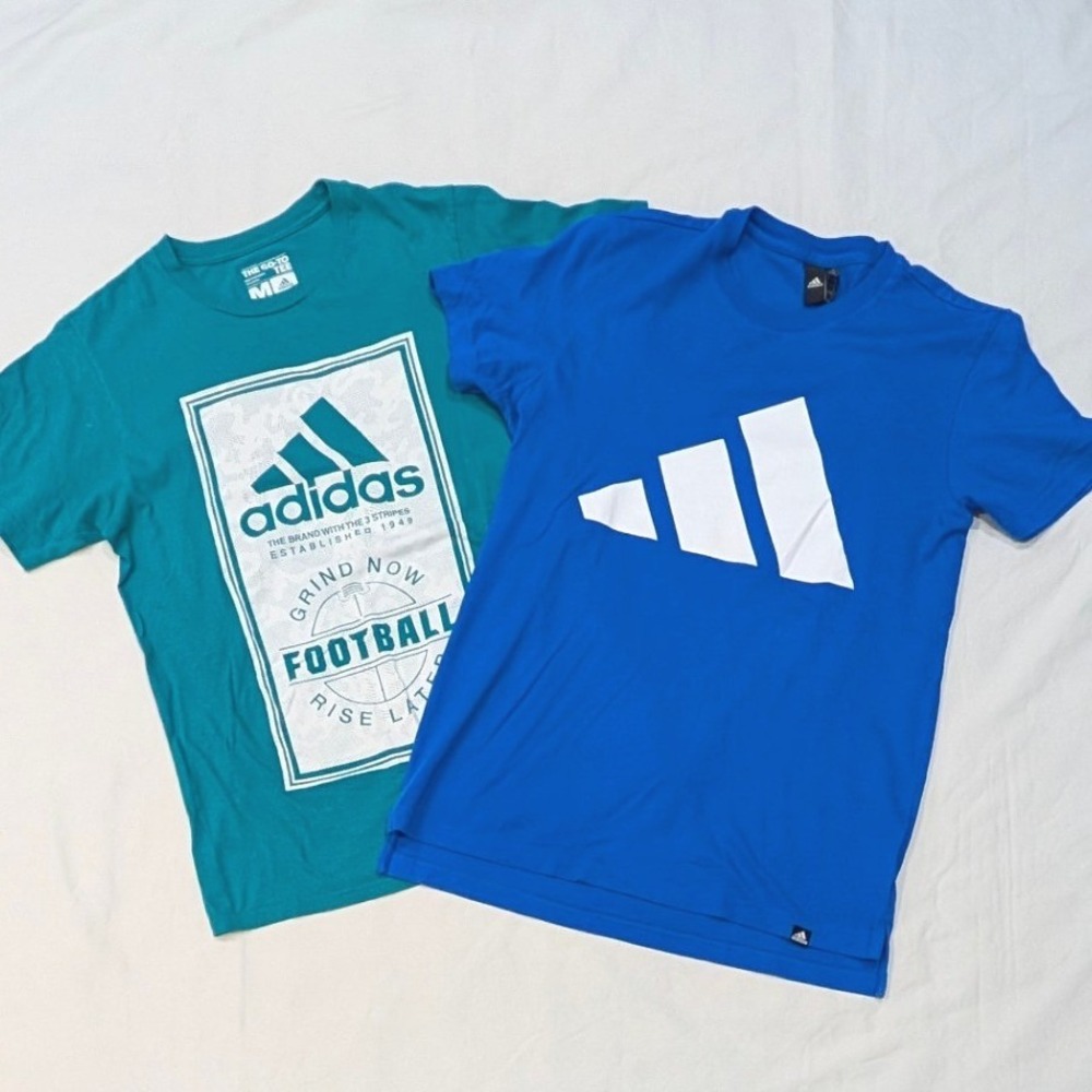Adidas Mens Graphic T-Shirt Bundle 2 Pack Blue Teal Football Logo Medium
